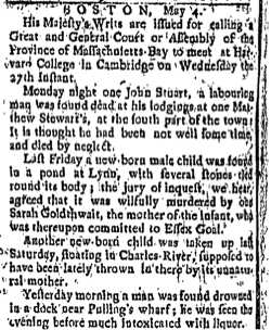 Boston Gazette - 1772 - Elizabeth Shaw